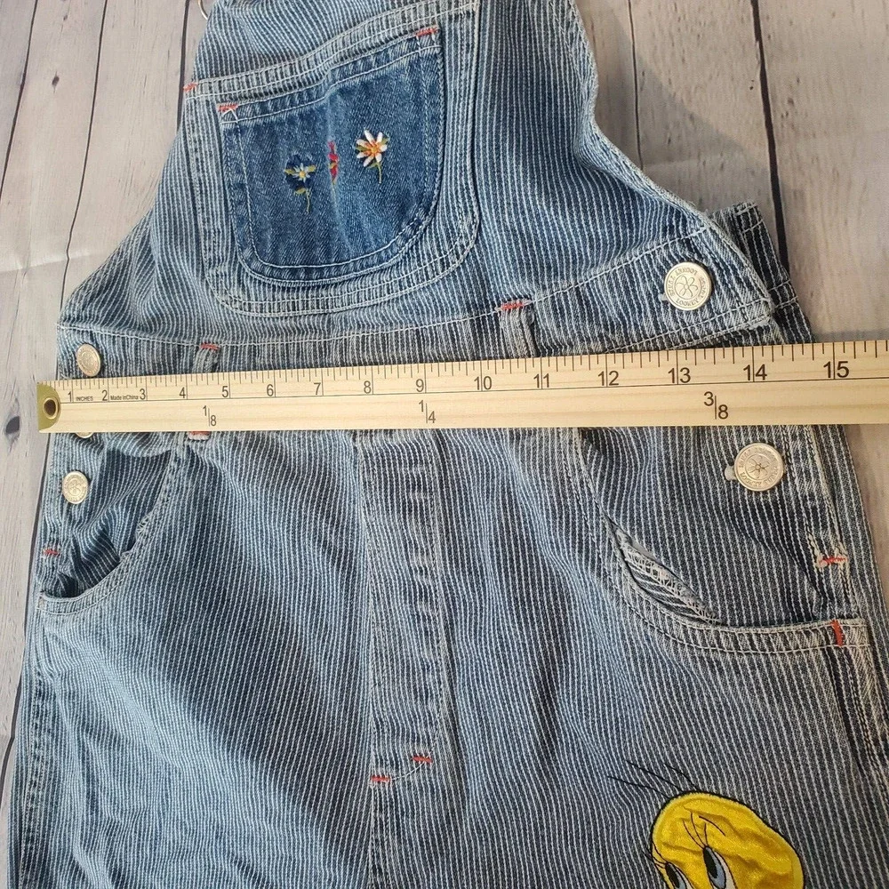 Vintage 1998 Looney Tunes Tweety Bird Denim Overalls Girls Size 10 Bibs‎ (30X21)